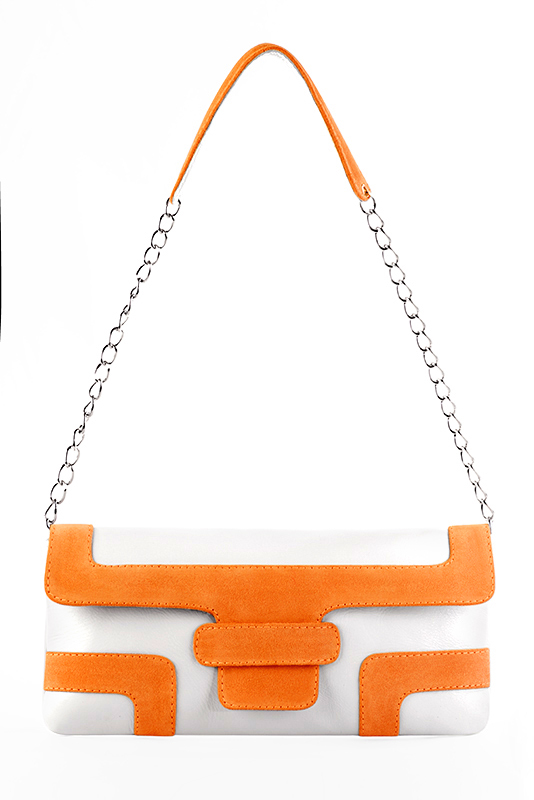 Pure white and apricot orange women's dress clutch, for weddings, ceremonies, cocktails and parties. Top view - Florence KOOIJMAN